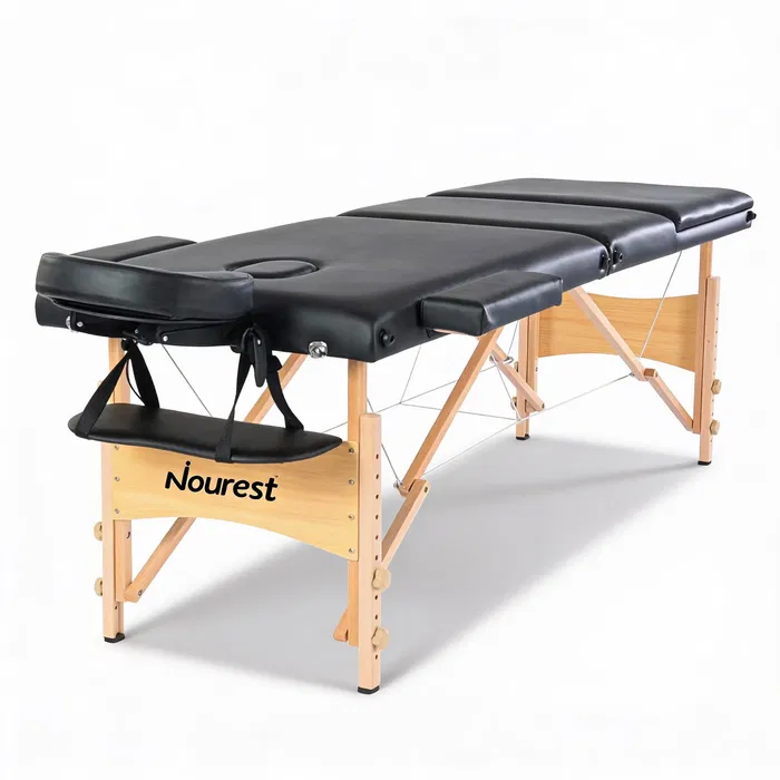Portable Massage Table with Adjustable Folding Bed and Headrest - Black