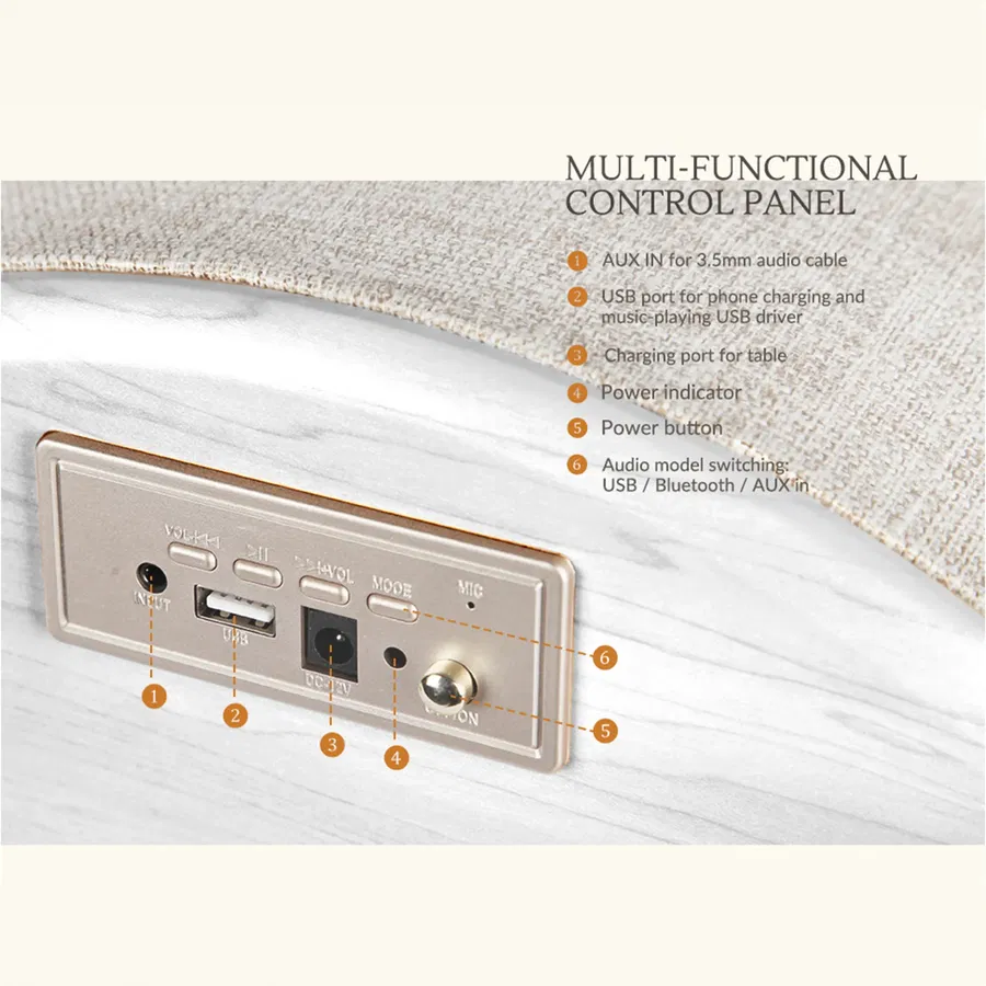 Nourest 4 in 1 Side Table with inbuilt 70W Bluetooth speaker - Touch Control-Light Beige