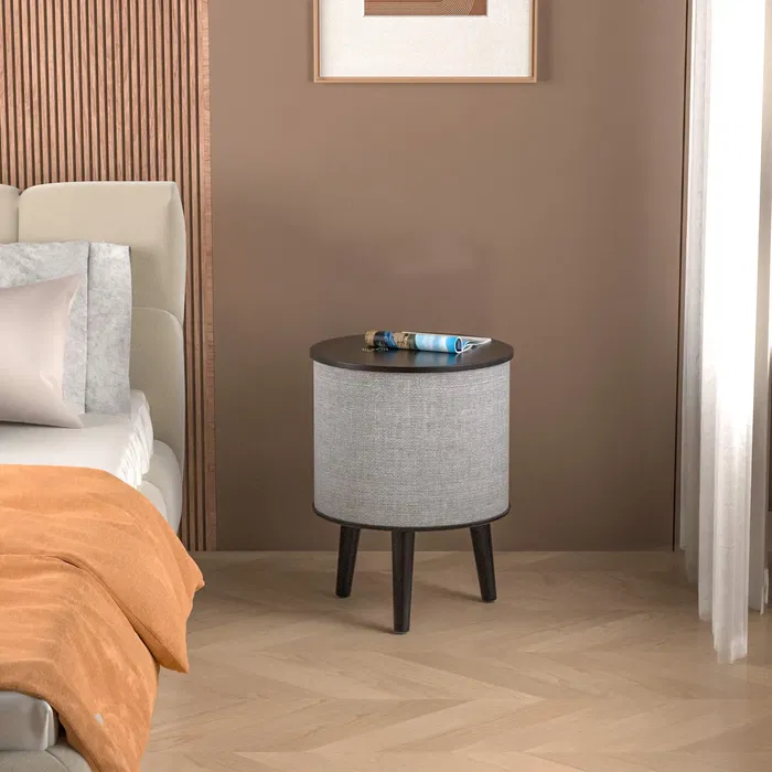 3-in-1 Wireless Charging Side Table with Bluetooth Speaker-Black