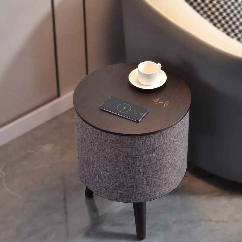 Nourest 3-in-1 Wireless Charging Side Table with Bluetooth Speaker-Black