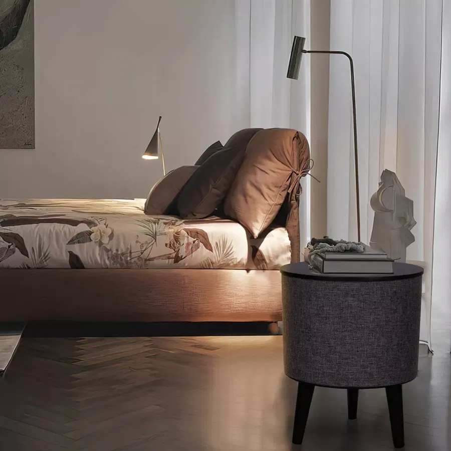 Nourest 3-in-1 Wireless Charging Side Table with Bluetooth Speaker-Black