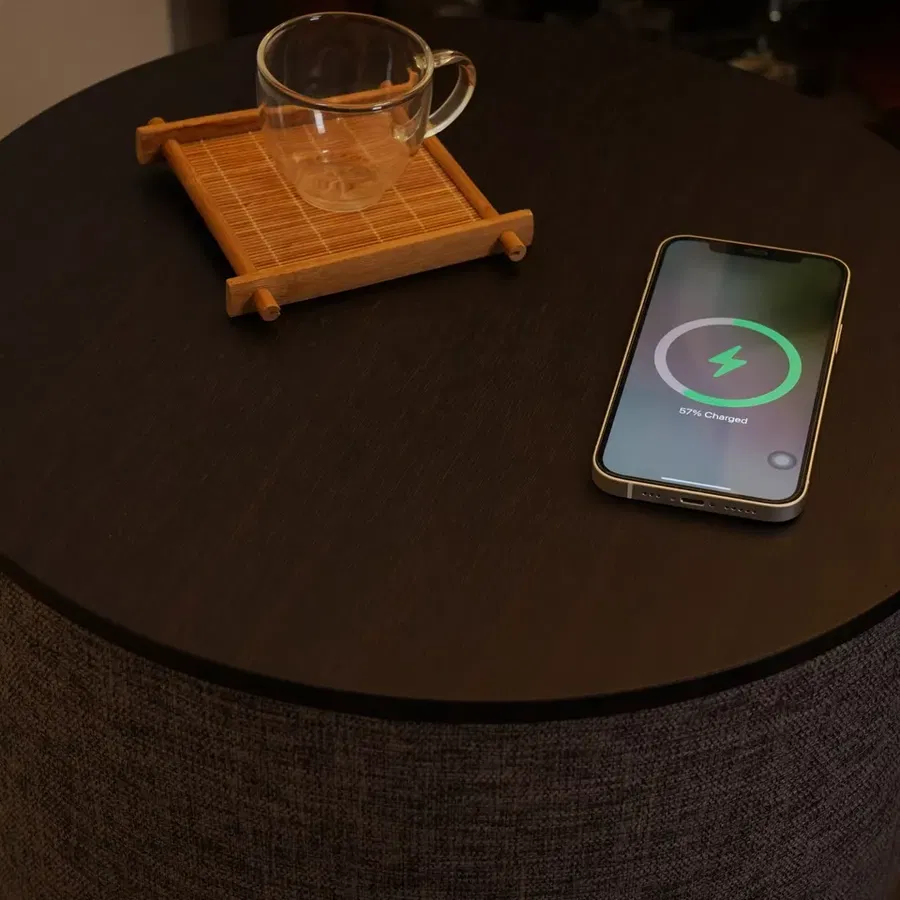 Nourest 3-in-1 Wireless Charging Side Table with Bluetooth Speaker-Black