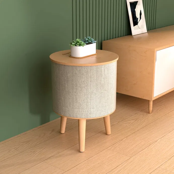 3-in-1 Wireless Charging Side Table with Bluetooth Speaker-Oak