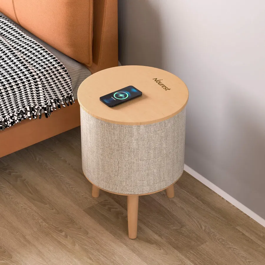 Nourest 3-in-1 Wireless Charging Side Table with Bluetooth Speaker-Oak