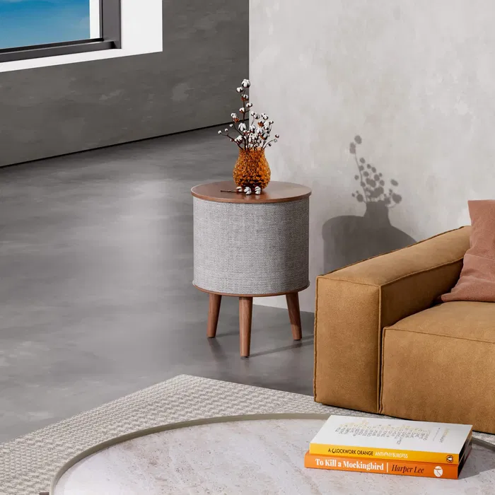 3-in-1 Wireless Charging Side Table with Bluetooth Speaker-Walnut