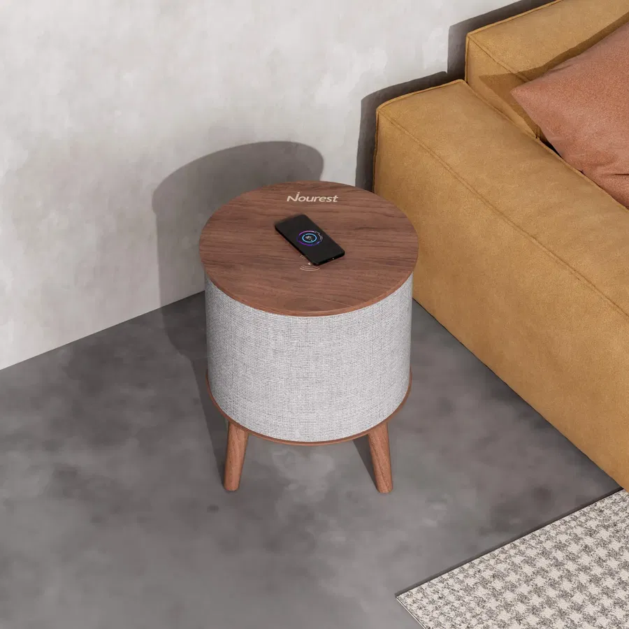 Nourest 3-in-1 Wireless Charging Side Table with Bluetooth Speaker-Walnut